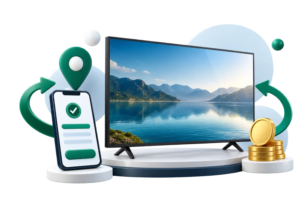 Illustration of a television, quote request and cash collection